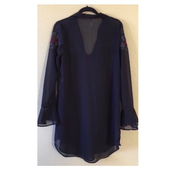 Free People Black Red Floral Embroidered Sheer V-neck Tunic Long Sleeve SP - Picture 3 of 10